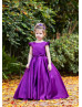 Purple Satin V Back Flower Girl Dress With Bow